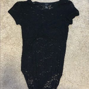 Black mesh bodysuit floral pattern